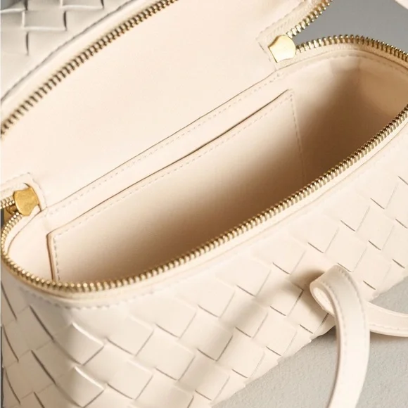 NWT Anthropologie Woven Top Handle Elegant Cream Handbag - Picture 3 of 10